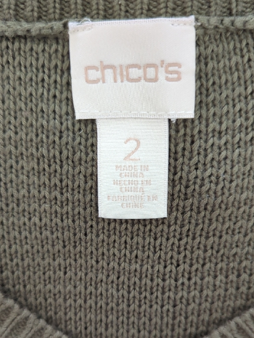 Sleeveless V-Neck Knit Tunic in Olive Green Size 2 Chico's - Picture 7 of 8